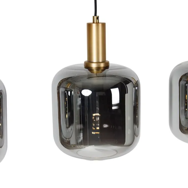 QAZQA Hängelampe schwarz mit Gold und Rauchglas inkl. 4 PUCC - Zuzanna