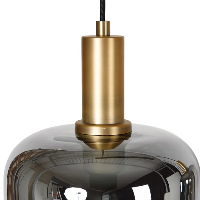 QAZQA Hängelampe schwarz mit Gold und Rauchglas inkl. 4 PUCC - Zuzanna