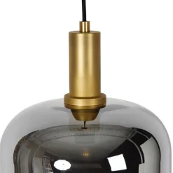 QAZQA Hängelampe schwarz mit Gold und Rauchglas inkl. PUCC - Zuzanna