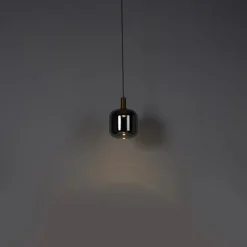 QAZQA Hängelampe schwarz mit Gold und Rauchglas inkl. PUCC - Zuzanna