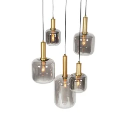 QAZQA Hängelampe schwarz mit Gold mit Rauchglas 5-flammig – Zuzanna