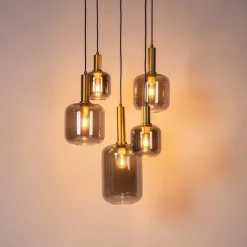 QAZQA Hängelampe schwarz mit Gold mit Rauchglas 5-flammig – Zuzanna