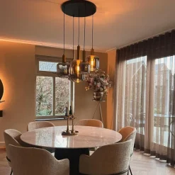 QAZQA Hängelampe schwarz mit Gold mit Rauchglas 5-flammig – Zuzanna