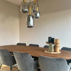 QAZQA Hängelampe schwarz mit Gold mit Rauchglas 5-flammig – Zuzanna