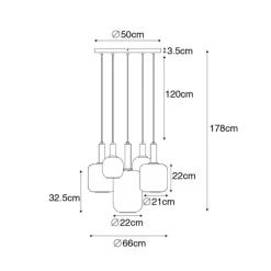 QAZQA Hängelampe schwarz mit Gold mit Rauchglas 5-flammig – Zuzanna