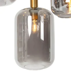 QAZQA Hängelampe schwarz mit Gold mit Rauchglas 5-flammig – Zuzanna