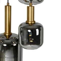 QAZQA Hängelampe schwarz mit Gold mit Rauchglas inkl. 5 PUCC - Zuzanna