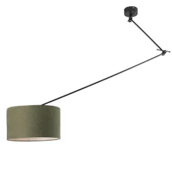 QAZQA Hängelampe schwarz mit Lampenschirm 35 cm olivgrün verstellbar - Blitz I