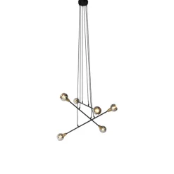 QAZQA Hängelampe schwarz mit Messing und Rauchglas 6 Lichter - Vidro