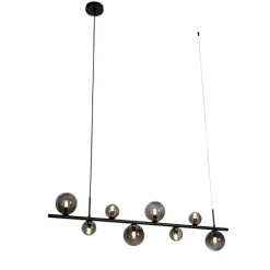 QAZQA Hängelampe schwarz mit Rauchglas, länglich 8-flammig – Monaco