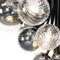 QAZQA Hängelampe schwarz mit Rauch und klarem Glas 13 Lichter - Bonnie