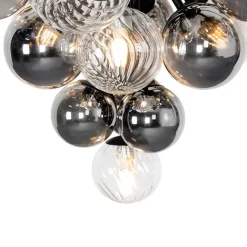 QAZQA Hängelampe schwarz mit Rauch und klarem Glas 13 Lichter - Bonnie