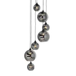 QAZQA Hängelampe schwarz mit Rauchglas rund 7-flammig - Sandra