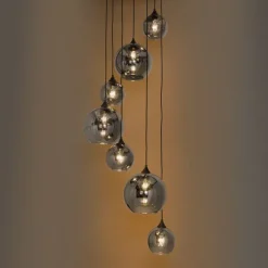 QAZQA Hängelampe schwarz mit Rauchglas rund 7-flammig - Sandra