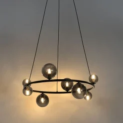 QAZQA Hängelampe schwarz mit Rauchglas rund 8-flammig - Monaco