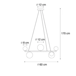 QAZQA Hängelampe schwarz mit Rauchglas rund 8-flammig - Monaco