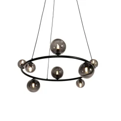 QAZQA Hängelampe schwarz mit Rauchglas rund 8-flammig - Monaco