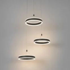 QAZQA Hängelampe schwarz rund inkl. LED 3-stufig dimmbar 3-Licht - Lyani