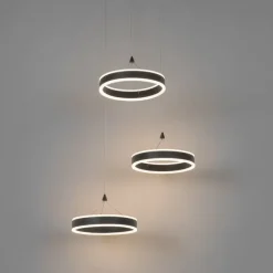 QAZQA Hängelampe schwarz rund inkl. LED 3-stufig dimmbar 3-Licht - Lyani