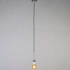 QAZQA Hängelampe Stahl mit schwarzem Kabel - Combi 1