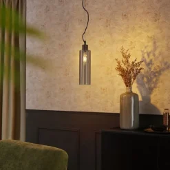 QAZQA Hotel Chic Hängelampe Dunkelbronze mit bernsteinfarbenem Glas - Stavelot