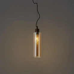 QAZQA Hotel Chic Hängelampe Dunkelbronze mit bernsteinfarbenem Glas - Stavelot