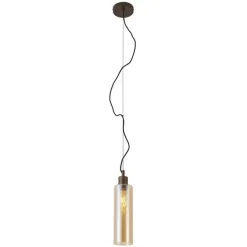 QAZQA Hotel Chic Hängelampe Dunkelbronze mit bernsteinfarbenem Glas - Stavelot