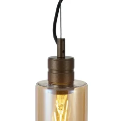 QAZQA Hotel Chic Hängelampe Dunkelbronze mit bernsteinfarbenem Glas - Stavelot