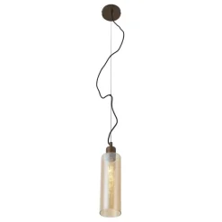 QAZQA Hotel Chic Hängelampe Dunkelbronze mit bernsteinfarbenem Glas - Stavelot