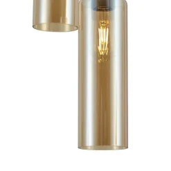 QAZQA Hotel Chic Hängelampe Dunkelbronze mit bernsteinfarbenem Glas 3-flammig - Stavelot