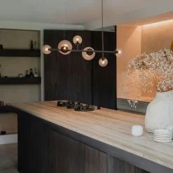 QAZQA Hotel Chic Hängelampe Dunkelbronze mit Bronzeglas 6-Licht - Monaco