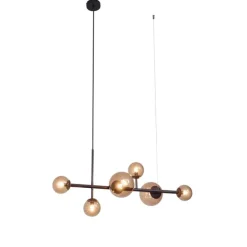 QAZQA Hotel Chic Hängelampe Dunkelbronze mit Bronzeglas 6-Licht - Monaco