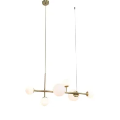 QAZQA Hotel Chic Hängelampe Gold mit Opalweißem Glas 6-Lichter - Monaco
