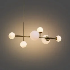 QAZQA Hotel Chic Hängelampe Gold mit Opalweißem Glas 6-Lichter - Monaco