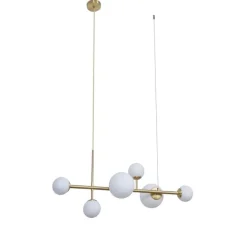 QAZQA Hotel Chic Hängelampe Gold mit Opalweißem Glas 6-Lichter - Monaco