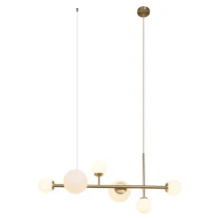 QAZQA Hotel Chic Hängelampe Gold mit Opalweißem Glas 6-Lichter - Monaco
