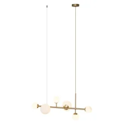 QAZQA Hotel Chic Hängelampe Gold mit Opalweißem Glas 6-Lichter - Monaco