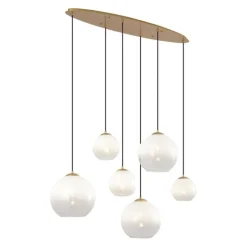 QAZQA Hotel Chic Hängelampe Messing mit weißem Glas Rechteckig 6-Licht - Misty