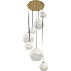 QAZQA Hotel Chic Hängelampe Messing mit weißem Glas Rund 7-flammig - Misty