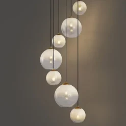 QAZQA Hotel Chic Hängelampe Messing mit weißem Glas Rund 7-flammig - Misty