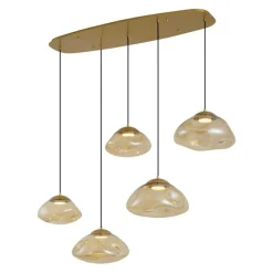 QAZQA Hotel Chic Hängelampe Messing mit bernsteinfarbenem Glas 5-Licht - Gus