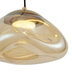 QAZQA Hotel Chic Hängelampe Messing mit bernsteinfarbenem Glas 5-Licht - Gus