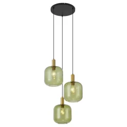 QAZQA Hotel Chic Hängelampe Schwarz mit Gold und Grün Glas 3-Licht - Zuzanna