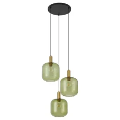 QAZQA Hotel Chic Hängelampe Schwarz mit Gold und Grün Glas 3-Licht - Zuzanna
