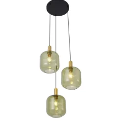 QAZQA Hotel Chic Hängelampe Schwarz mit Gold und Grün Glas 3-Licht - Zuzanna