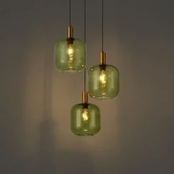 QAZQA Hotel Chic Hängelampe Schwarz mit Gold und Grün Glas 3-Licht - Zuzanna