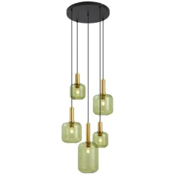 QAZQA Hotel Chic Hängelampe Schwarz und Gold mit grünem Glas 5-Lichter - Zuzanna