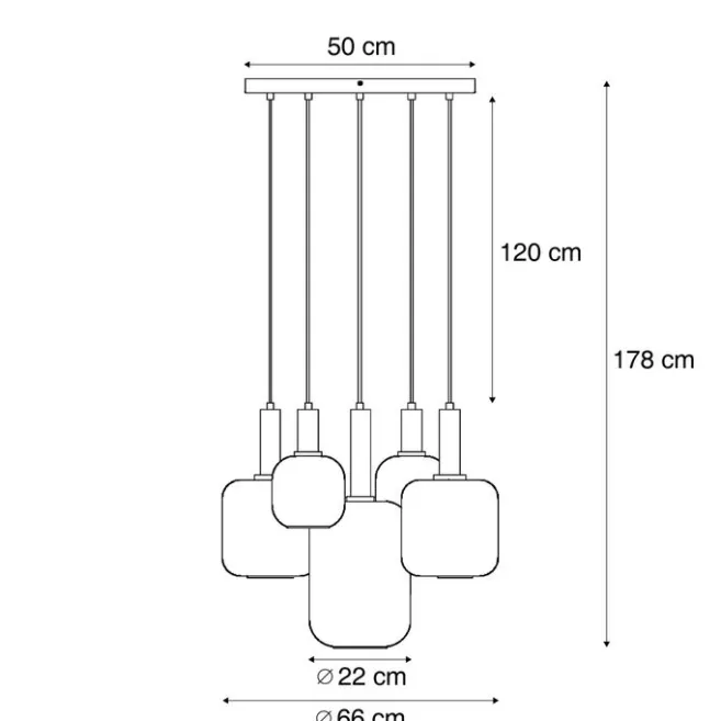 QAZQA Hotel Chic Hängelampe Schwarz und Gold mit grünem Glas 5-Lichter - Zuzanna