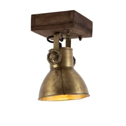 QAZQA Industriedeckenstrahler Bronze mit Holz 18 cm - Mangos
