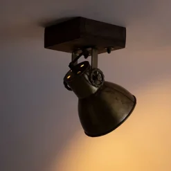 QAZQA Industriedeckenstrahler Bronze mit Holz 18 cm - Mangos